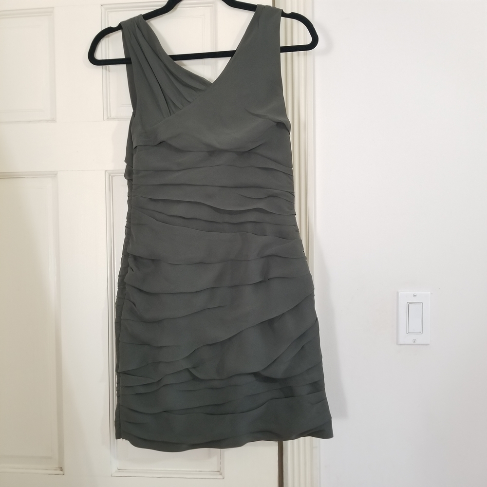 SOLD! Aqua Green Ruched Abstract Shoulder layered Mini Dress women size XS (344)